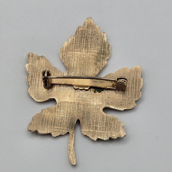 VTG Brooch GoldTone Maple Leaf Green Enamel Fairy Cottage Core Boho Canadian Pin - Picture 2 of 14